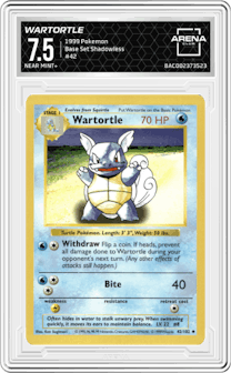 Wartortle from the 1999 Pokemon set graded by Arena Club and given an overall grade of 7.5.