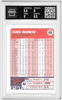 Claudell Washington from the 1990 Fleer  set graded by Arena Club and given an overall grade of 7.