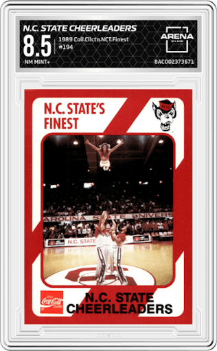 N.C. State Cheerleaders from the 1989 Collegiate Collection North Carolina State's Finest set graded by Arena Club and given an overall grade of 8.5.