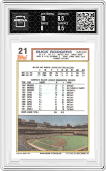 Buck Rodgers from the 1992 Topps set graded by Arena Club and given an overall grade of 8.5.