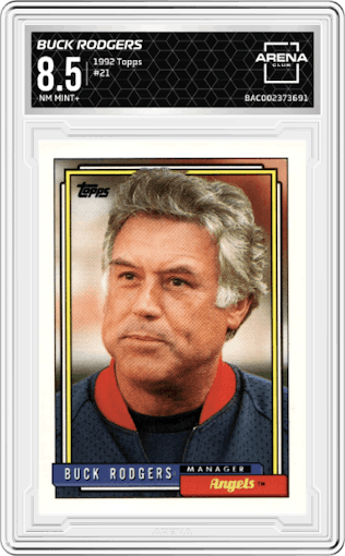 Buck Rodgers from the 1992 Topps set graded by Arena Club and given an overall grade of 8.5.