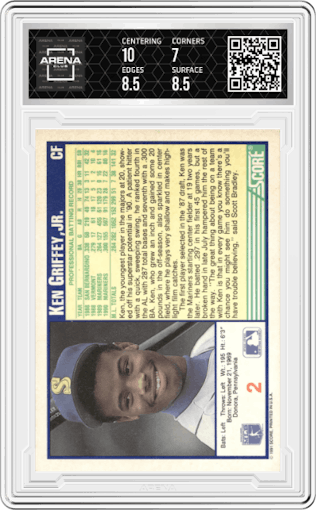 Ken Griffey, Jr. from the 1991 Score set graded by Arena Club and given an overall grade of 7.5.