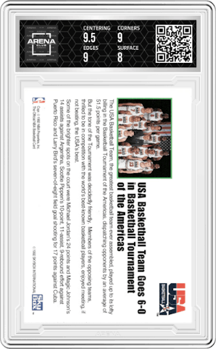 USA Basketball Team from the 1992-93 NBA Hoops set graded by Arena Club and given an overall grade of 8.5.