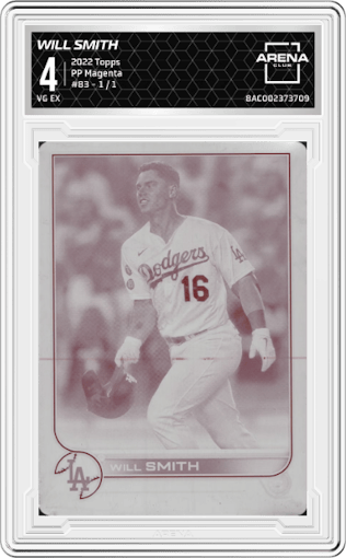 Will Smith from the 2022 Topps  Series 1 set featuring a Printing Plate Magenta parallel graded by Arena Club and given an overall grade of 4.
