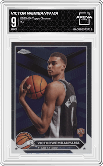 Victor Wembanyama from the 2023-24 Topps Chrome set graded by Arena Club and given an overall grade of 9.