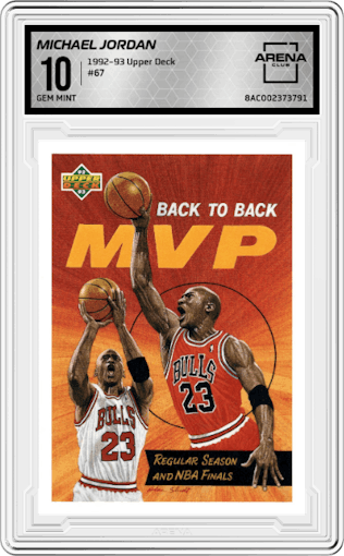 Michael Jordan from the 1992-93 Upper Deck  set graded by Arena Club and given an overall grade of 10.