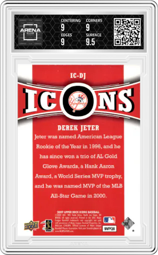 Derek Jeter from the 2009 Upper Deck Icons set graded by Arena Club and given an overall grade of 9.