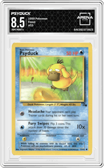 Psyduck from the 1999 Pokemon set graded by Arena Club and given an overall grade of 8.5.