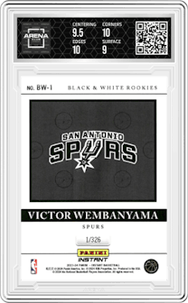 Victor Wembanyama from the 2023-24 Panini Instant NBA set graded by Arena Club and given an overall grade of 9.5.
