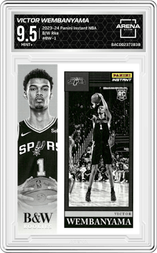 Victor Wembanyama from the 2023-24 Panini Instant NBA set graded by Arena Club and given an overall grade of 9.5.
