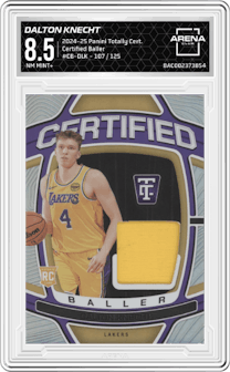 Dalton Knecht from the 2024-25 Panini Totally Certified set graded by Arena Club and given an overall grade of 8.5.