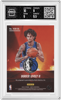 Dereck Lively II from the 2023-24 Panini NBA Hoops set graded by Arena Club and given an overall grade of 9.5.