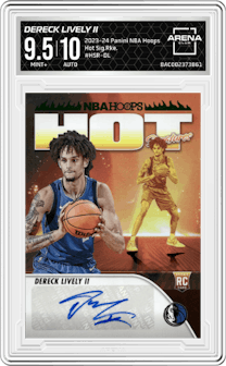Dereck Lively II from the 2023-24 Panini NBA Hoops set graded by Arena Club and given an overall grade of 9.5.