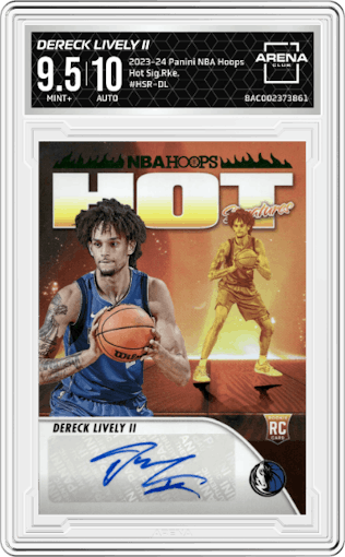 Dereck Lively II from the 2023-24 Panini NBA Hoops set graded by Arena Club and given an overall grade of 9.5.