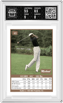 Michael Jordan  from the 1990-91 SkyBox  set graded by Arena Club and given an overall grade of 8.5.
