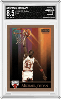 Michael Jordan  from the 1990-91 SkyBox  set graded by Arena Club and given an overall grade of 8.5.