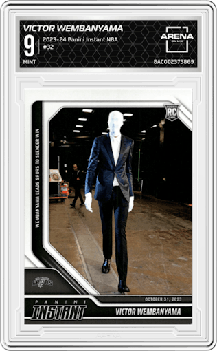 Victor Wembanyama from the 2023-24 Panini Instant NBA set graded by Arena Club and given an overall grade of 9.