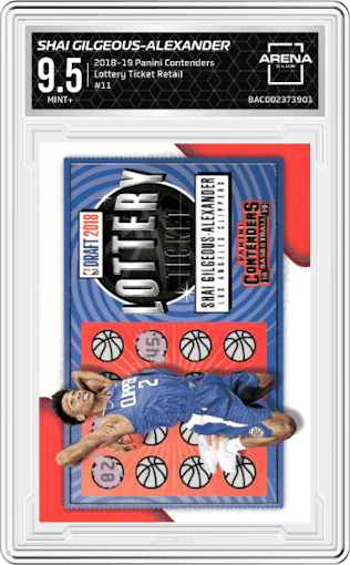 Shai Gilgeous-Alexander from the 2018-19 Panini Contenders set featuring a Retail parallel graded by Arena Club and given an overall grade of 9.5.