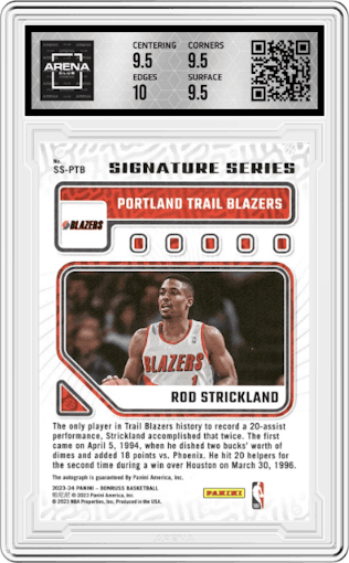Rod Strickland from the 2023-24 Panini Donruss set graded by Arena Club and given an overall grade of 10.