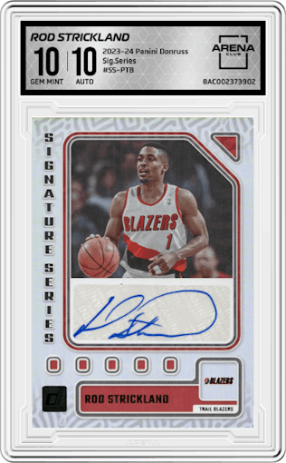 Rod Strickland from the 2023-24 Panini Donruss set graded by Arena Club and given an overall grade of 10.