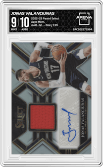 Jonas Valanciunas from the 2022-23 Panini Select set graded by Arena Club and given an overall grade of 9.