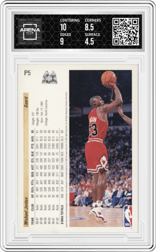 Michael Jordan from the 1992-93 UD McDonald's set graded by Arena Club and given an overall grade of 5.