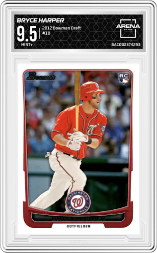 Bryce Harper from the 2012 Bowman Draft set graded by Arena Club and given an overall grade of 9.5.