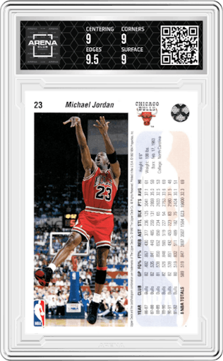 Michael Jordan from the 1992-93 Upper Deck  set graded by Arena Club and given an overall grade of 9.