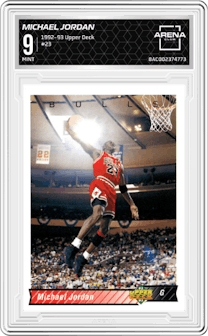 Michael Jordan from the 1992-93 Upper Deck  set graded by Arena Club and given an overall grade of 9.