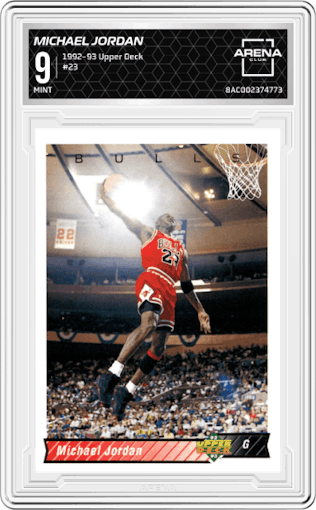 Michael Jordan from the 1992-93 Upper Deck  set graded by Arena Club and given an overall grade of 9.