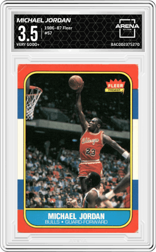 Michael Jordan from the 1986-87 Fleer set graded by Arena Club and given an overall grade of 3.5.