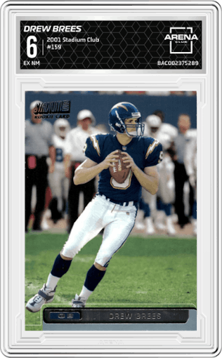Drew Brees from the 2001 Topps Stadium Club set graded by Arena Club and given an overall grade of 6.