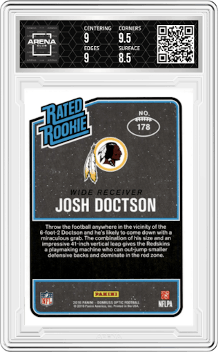 Josh Doctson from the 2016 Panini Donruss Optic set graded by Arena Club and given an overall grade of 9.