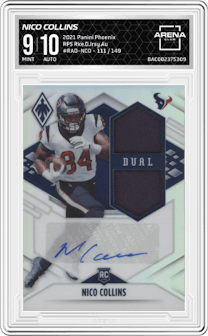Nico Collins from the 2021 Panini Phoenix set graded by Arena Club and given an overall grade of 9.