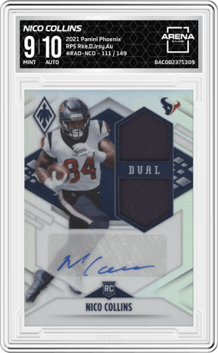 Nico Collins from the 2021 Panini Phoenix set graded by Arena Club and given an overall grade of 9.