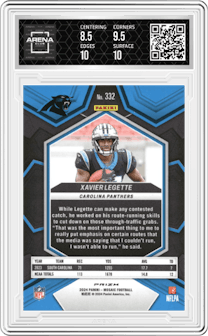 Xavier Legette from the 2024 Panini Mosaic set featuring a Reactive Yellow parallel graded by Arena Club and given an overall grade of 9.