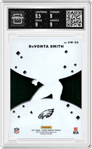 DeVonta Smith from the 2021 Panini Clearly Donruss set graded by Arena Club and given an overall grade of 9.