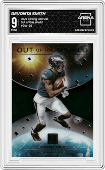 DeVonta Smith from the 2021 Panini Clearly Donruss set graded by Arena Club and given an overall grade of 9.
