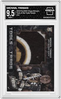 Michael Thomas from the 2016 Panini National Sports Collectors Convention Wrapper Redemption set featuring a Towels parallel graded by Arena Club and given an overall grade of 9.5.
