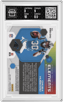 Chuba Hubbard from the 2021 Panini Elements set graded by Arena Club and given an overall grade of 8.5.