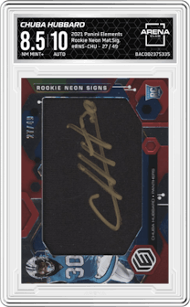 Chuba Hubbard from the 2021 Panini Elements set graded by Arena Club and given an overall grade of 8.5.