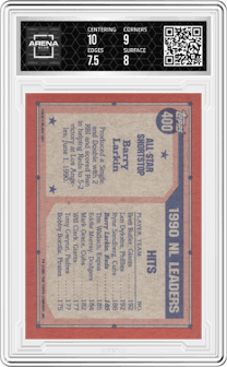 Barry Larkin from the 1991 Topps set graded by Arena Club and given an overall grade of 8.