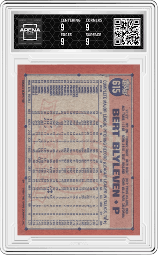 Bert Blyleven from the 1991 Topps set graded by Arena Club and given an overall grade of 9.