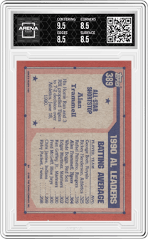 Alan Tramell from the 1991 Topps set graded by Arena Club and given an overall grade of 9.