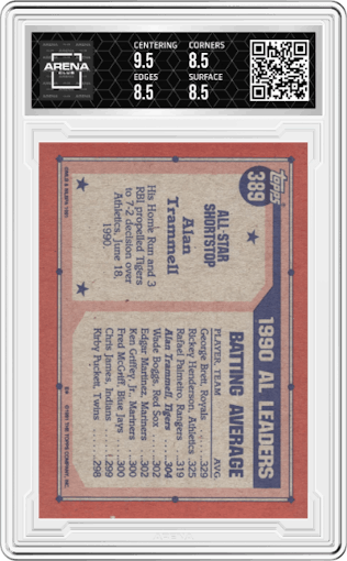 Alan Tramell from the 1991 Topps set graded by Arena Club and given an overall grade of 9.