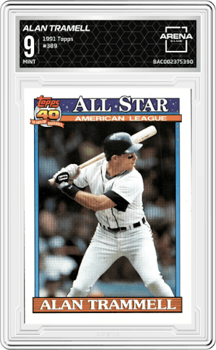 Alan Tramell from the 1991 Topps set graded by Arena Club and given an overall grade of 9.