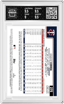 Carlos Correa from the 2025 Topps set featuring a Holo Foil parallel graded by Arena Club and given an overall grade of 9.5.