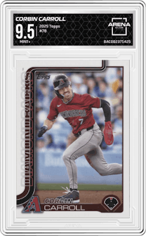 Corbin Carroll	 from the 2025 Topps set graded by Arena Club and given an overall grade of 9.5.