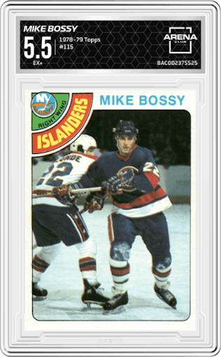 Mike Bossy from the 1978-79 Topps set graded by Arena Club and given an overall grade of 5.5.