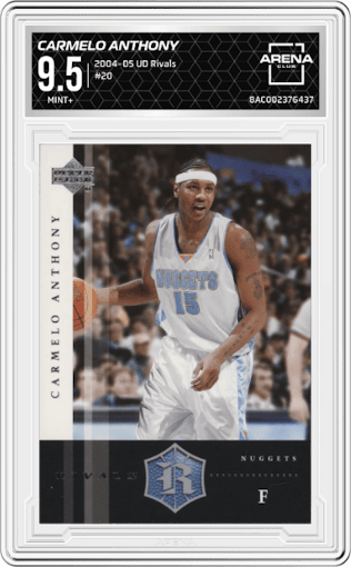 Carmelo Anthony from the 2004-05 Upper Deck Rivals Box Set set graded by Arena Club and given an overall grade of 9.5.